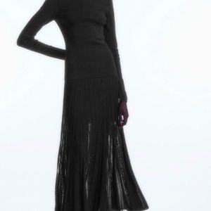 COS Pleated Knitted Turtleneck Maxi Dress In Black, Size M